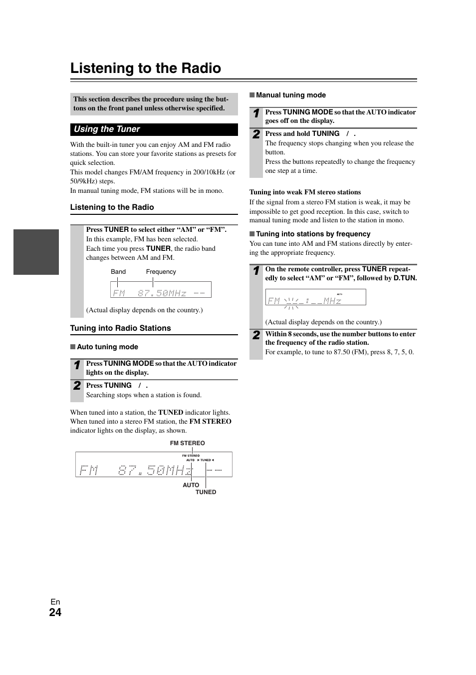 Listening to the radio, Using the tuner, Tton | Onkyo HT-S5300 User Manual | Page 24 / 64