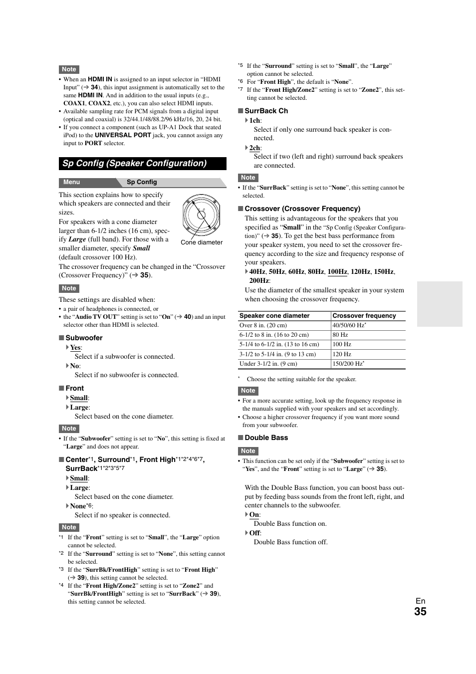 Sp config (speaker configuration), Channel. see “sp config (speaker configuration) | Onkyo HT-S5300 User Manual | Page 35 / 64