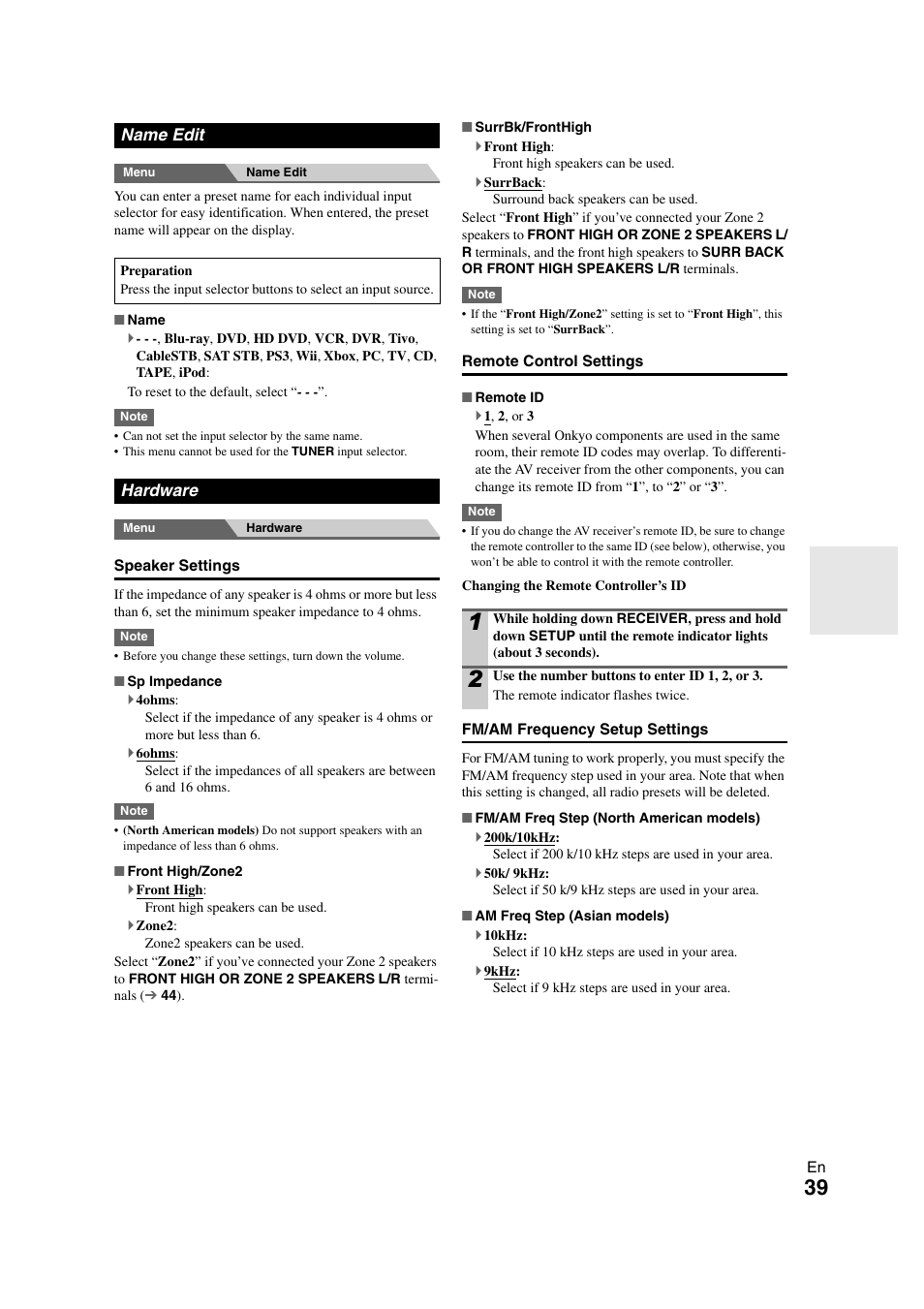 Name edit, Hardware | Onkyo HT-S5300 User Manual | Page 39 / 64