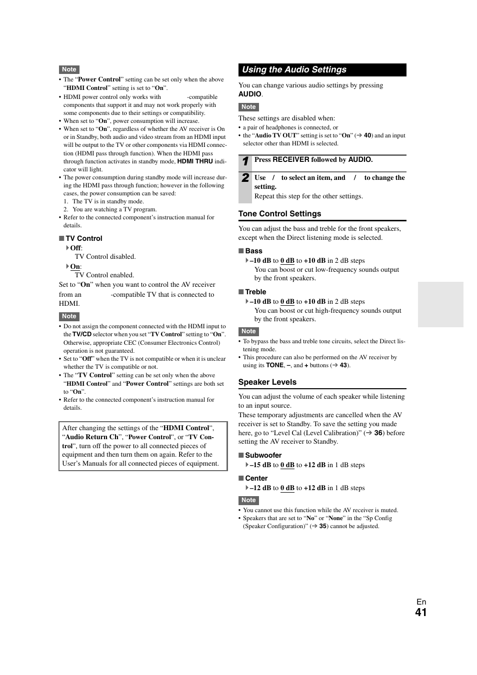 Using the audio settings, 41 ) to | Onkyo HT-S5300 User Manual | Page 41 / 64