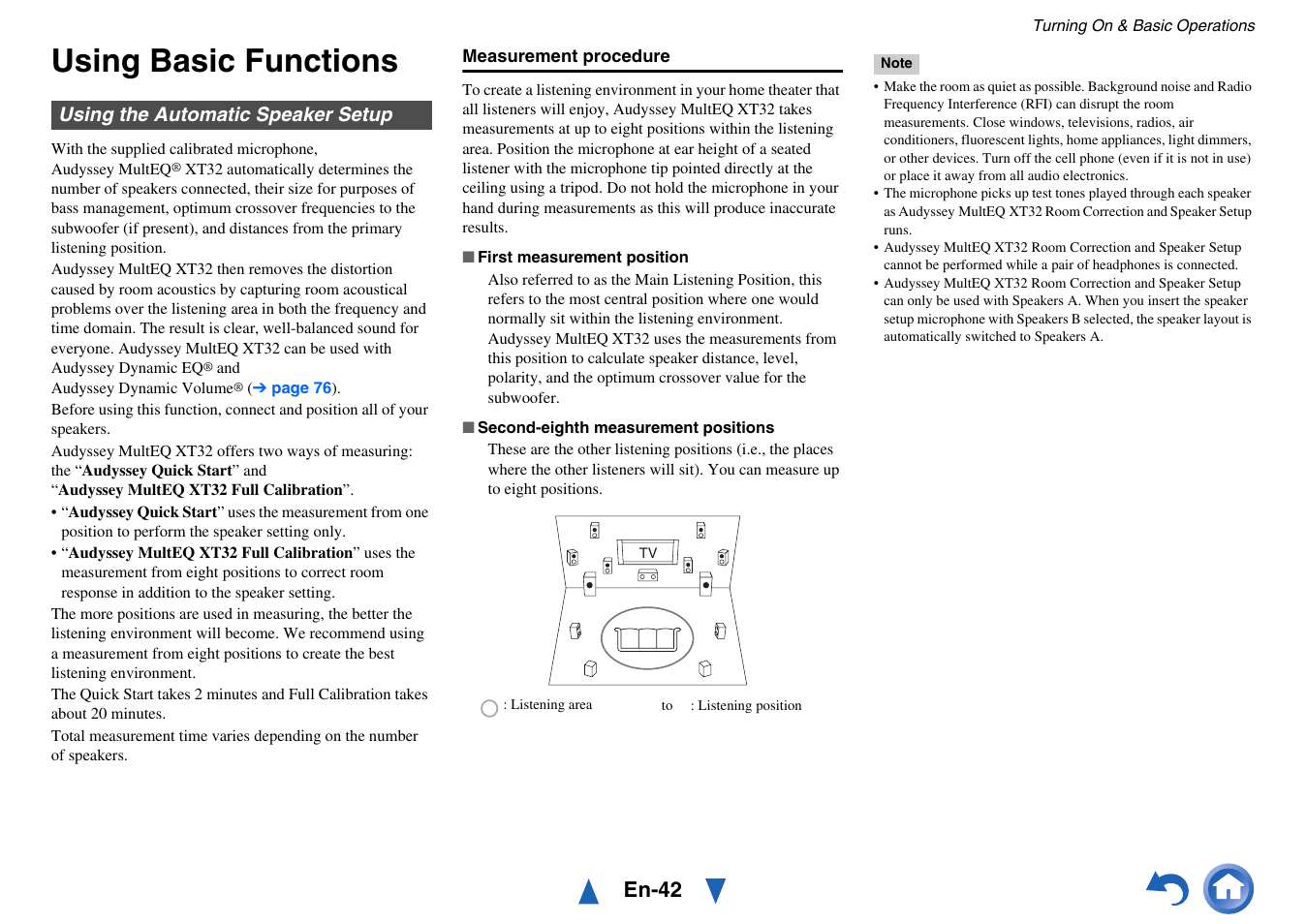 Using basic functions, Using the automatic speaker setup, Of “using the automatic speaker setup | En-42 | Onkyo AV Receiver TX-NR5010 User Manual | Page 42 / 168