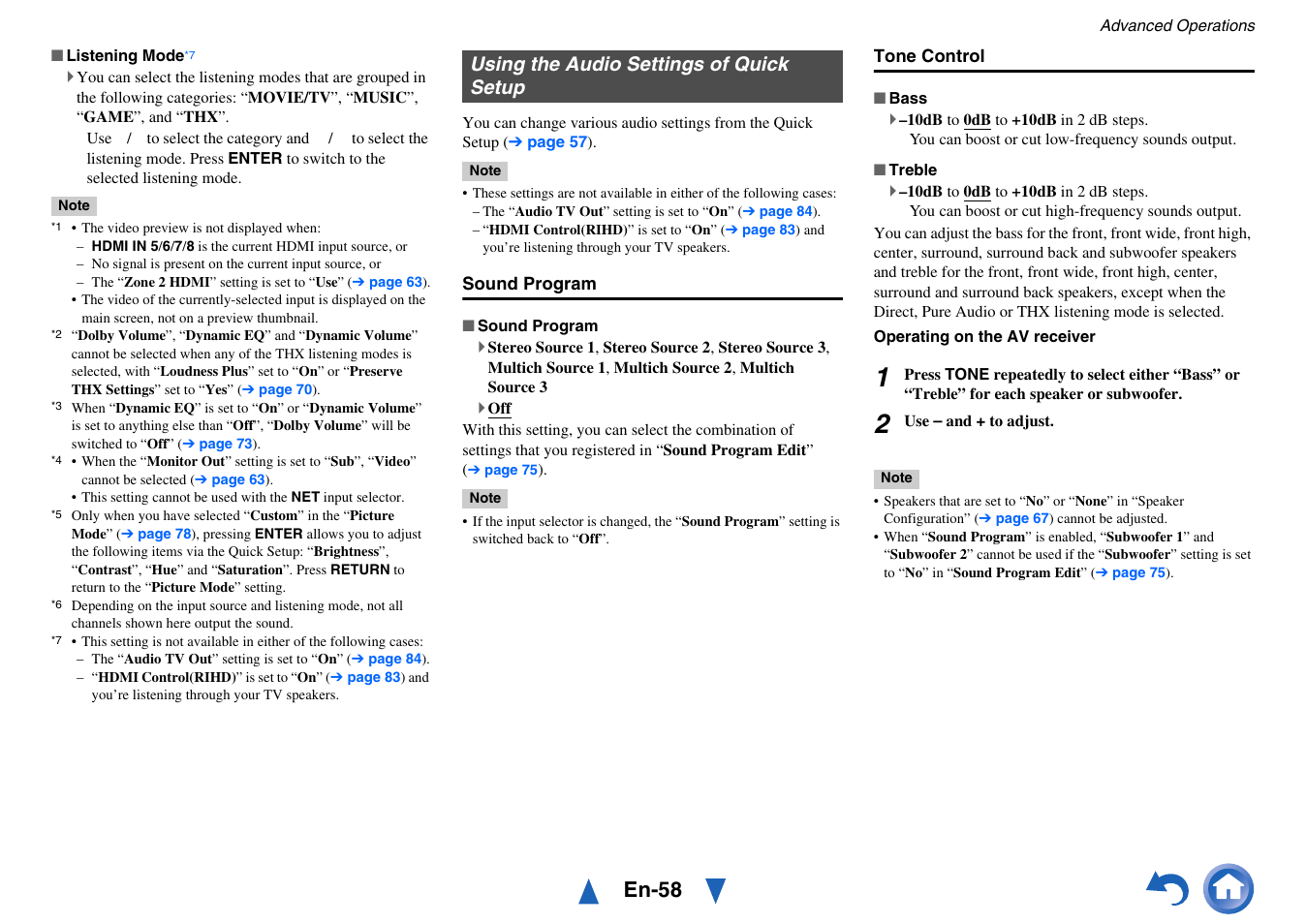 Using the audio settings of quick setup, Volume, E mode | En-58 | Onkyo AV Receiver TX-NR5010 User Manual | Page 58 / 168