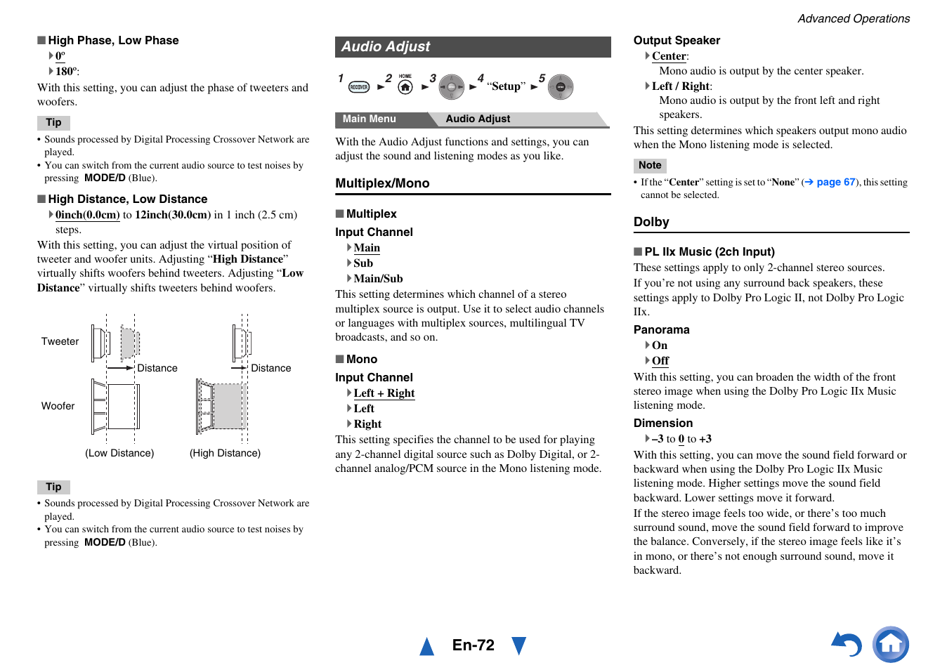 Audio adjust, En-72 | Onkyo AV Receiver TX-NR5010 User Manual | Page 72 / 168