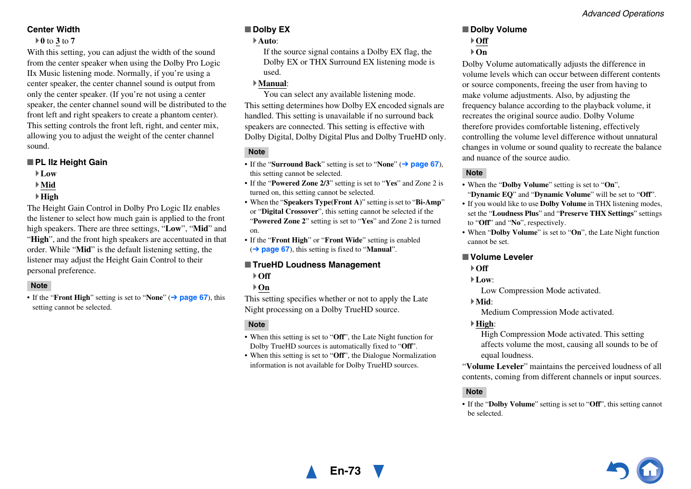 See “dolby volume” of, En-73 | Onkyo AV Receiver TX-NR5010 User Manual | Page 73 / 168