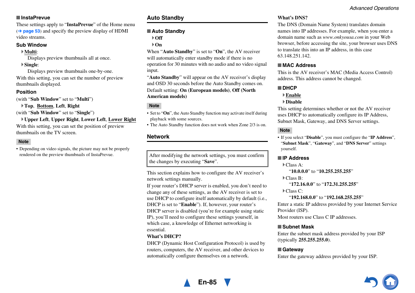 Auto standby, En-85 | Onkyo AV Receiver TX-NR5010 User Manual | Page 85 / 168