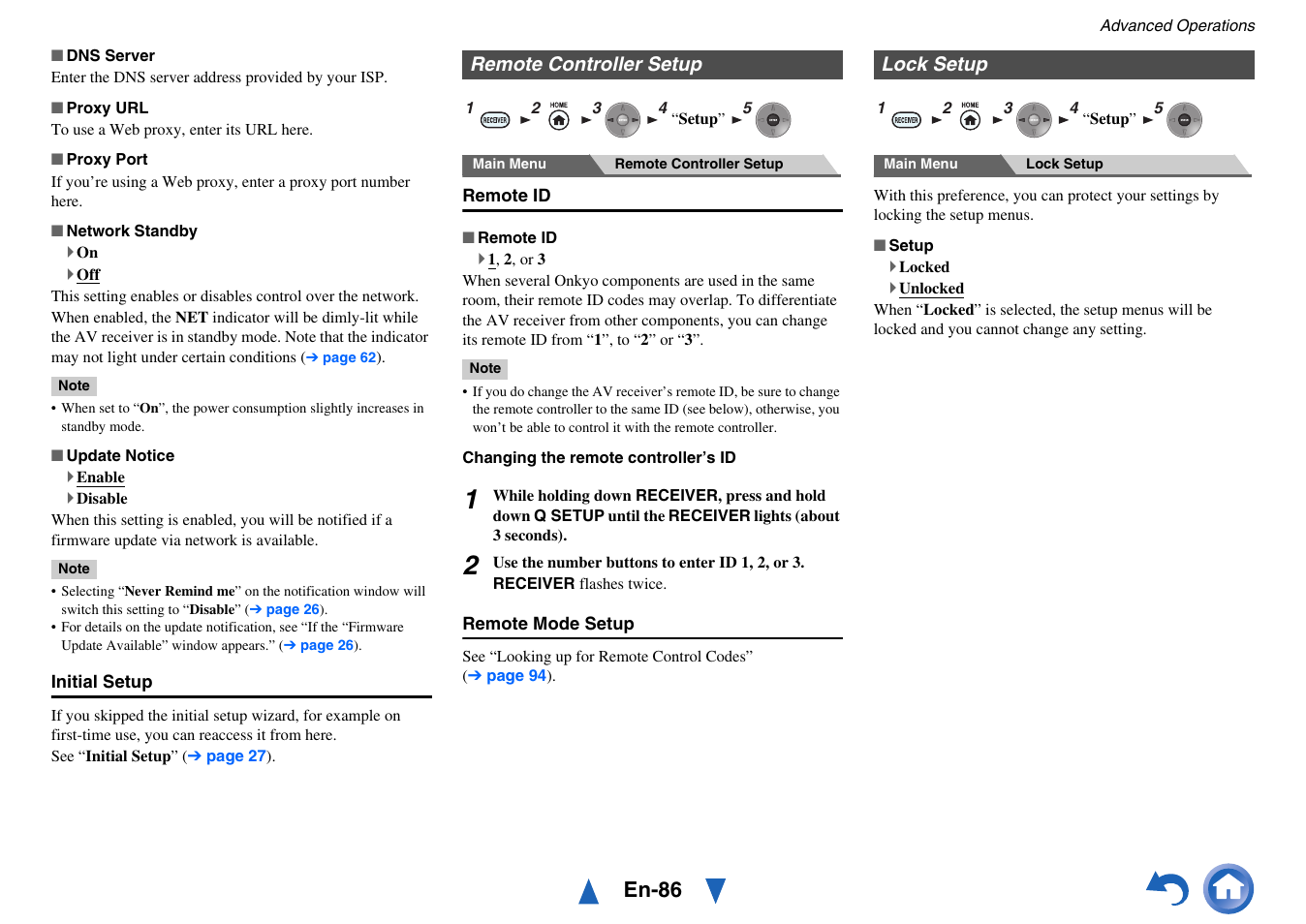 Remote controller setup, Lock setup, Remote controller setup lock setup | En-86 | Onkyo AV Receiver TX-NR5010 User Manual | Page 86 / 168