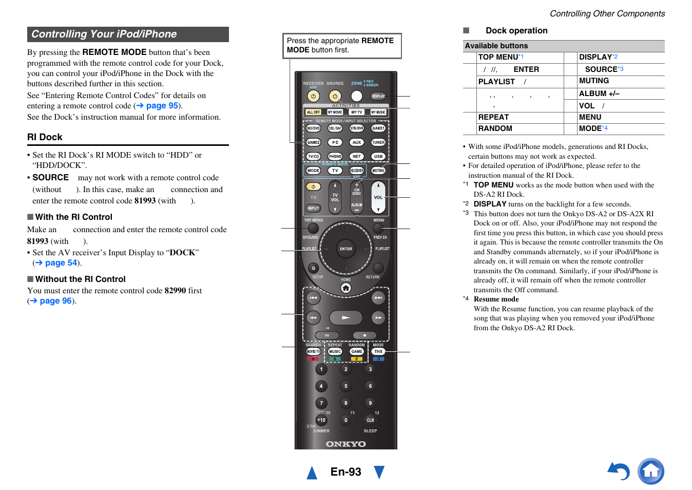 Controlling your ipod/iphone, En-93 | Onkyo AV Receiver TX-NR5010 User Manual | Page 93 / 168