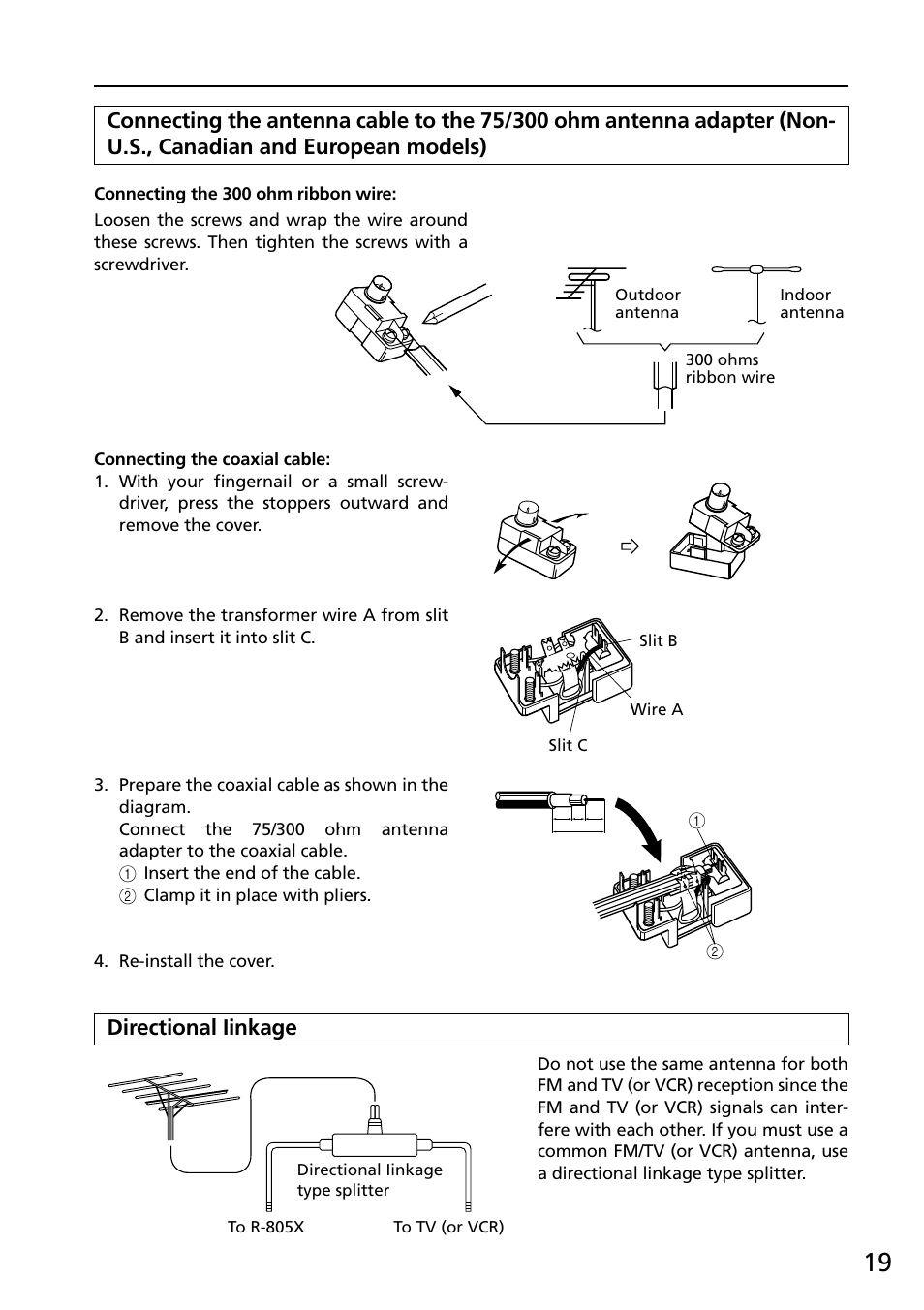 Directional iinkage, Slit c slit b wire a | Onkyo R-805X User Manual | Page 19 / 52
