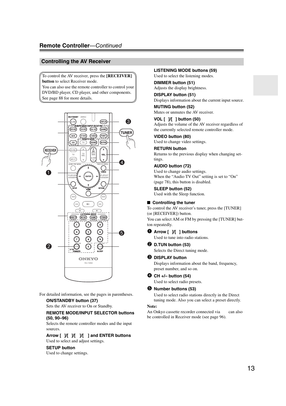 Controlling the av receiver | Onkyo 29400095 User Manual | Page 13 / 104