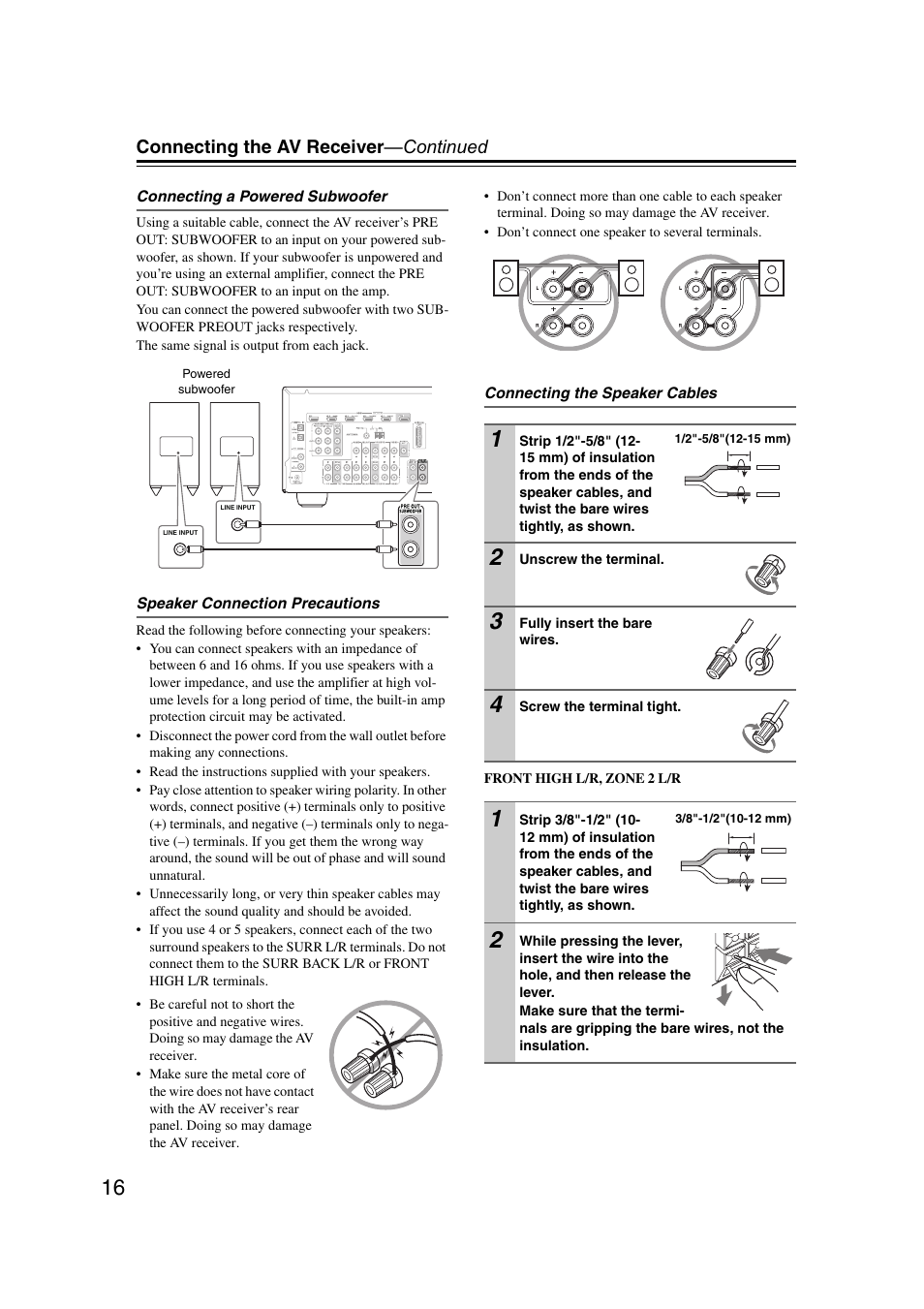 Connecting the av receiver —continued | Onkyo 29400095 User Manual | Page 16 / 104