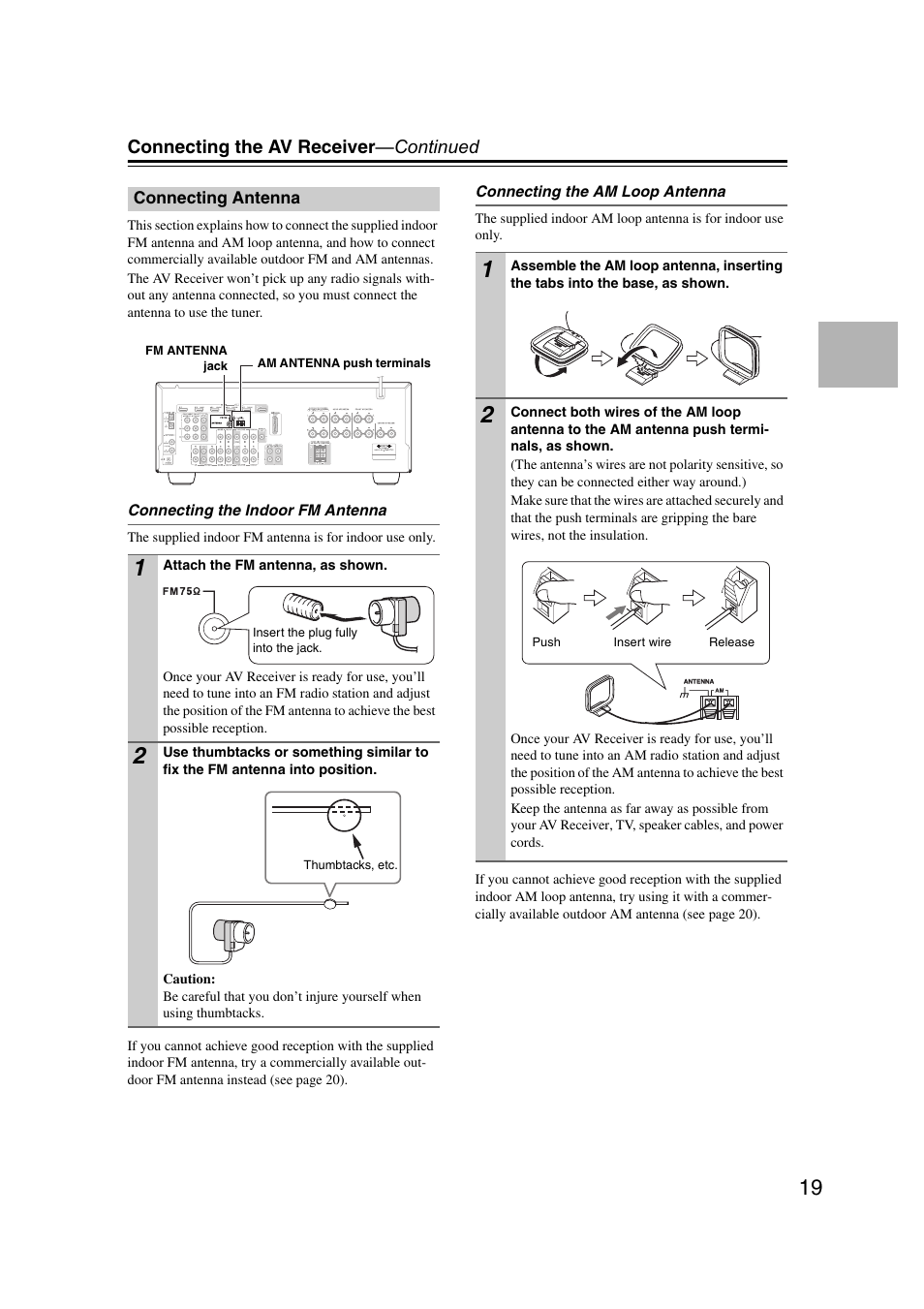 Connecting antenna | Onkyo 29400095 User Manual | Page 19 / 104