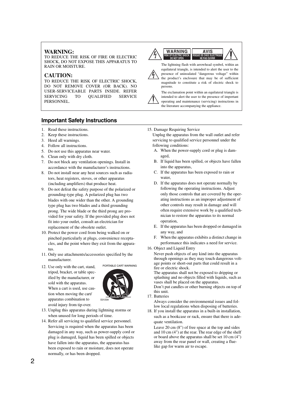 Important safety instructions, Introduction, Warning | Caution | Onkyo 29400095 User Manual | Page 2 / 104