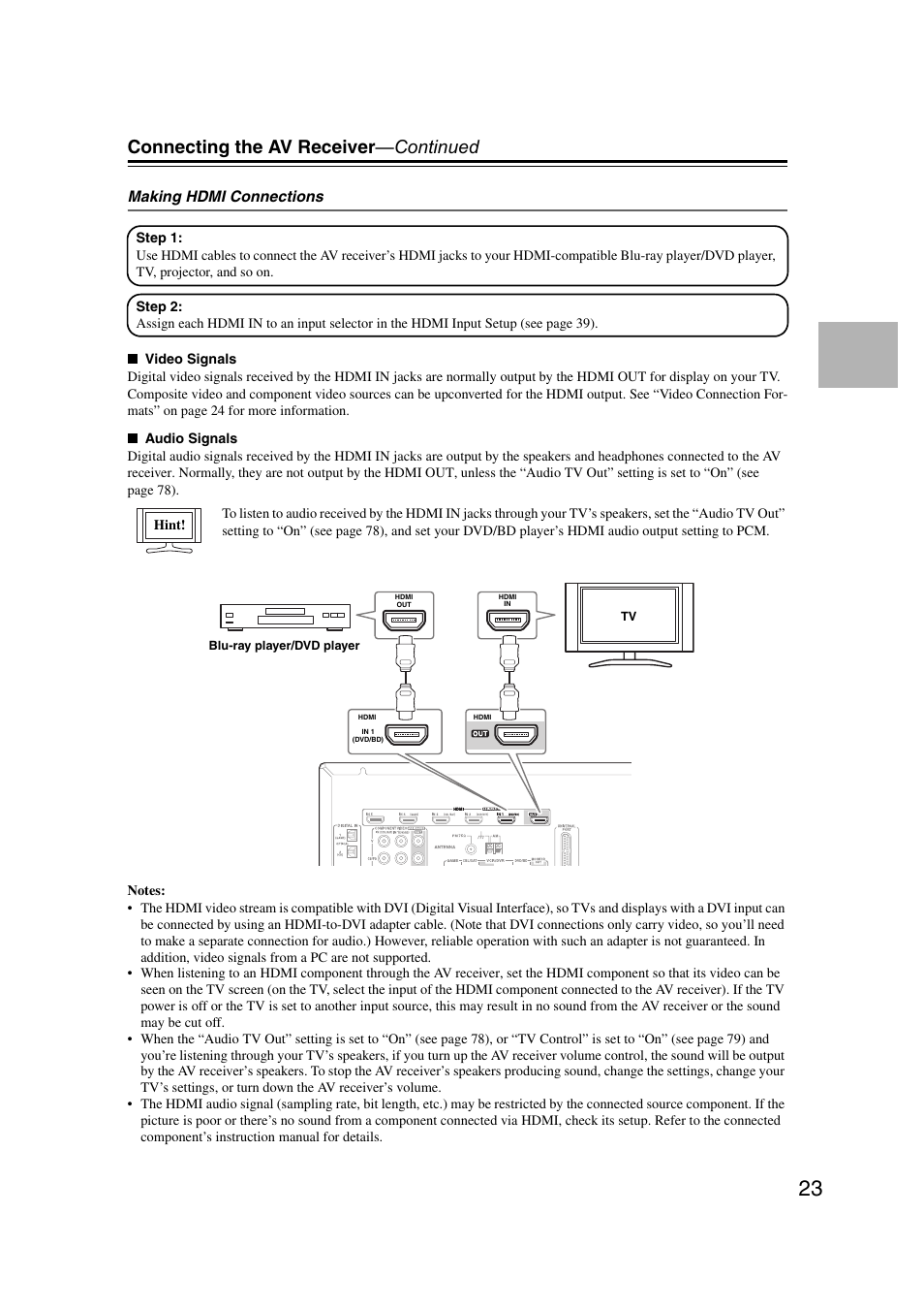 Connecting the av receiver —continued | Onkyo 29400095 User Manual | Page 23 / 104