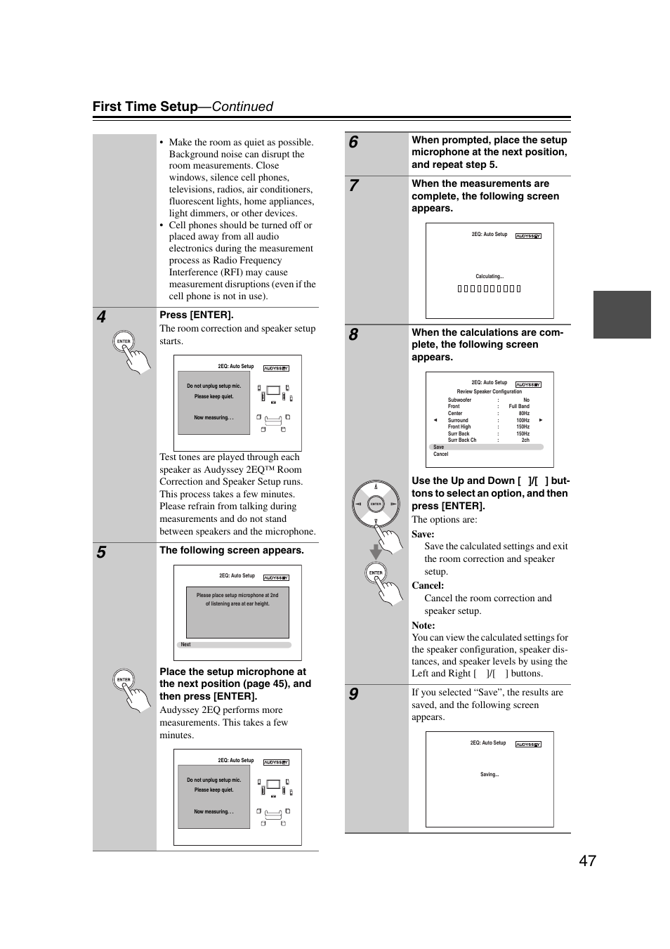 First time setup —continued | Onkyo 29400095 User Manual | Page 47 / 104