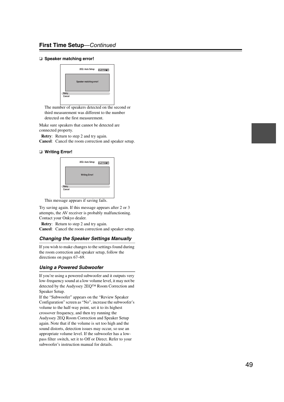 First time setup —continued | Onkyo 29400095 User Manual | Page 49 / 104