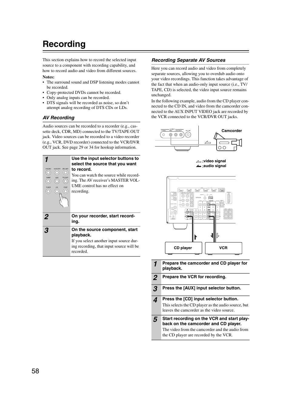 Recording | Onkyo 29400095 User Manual | Page 58 / 104