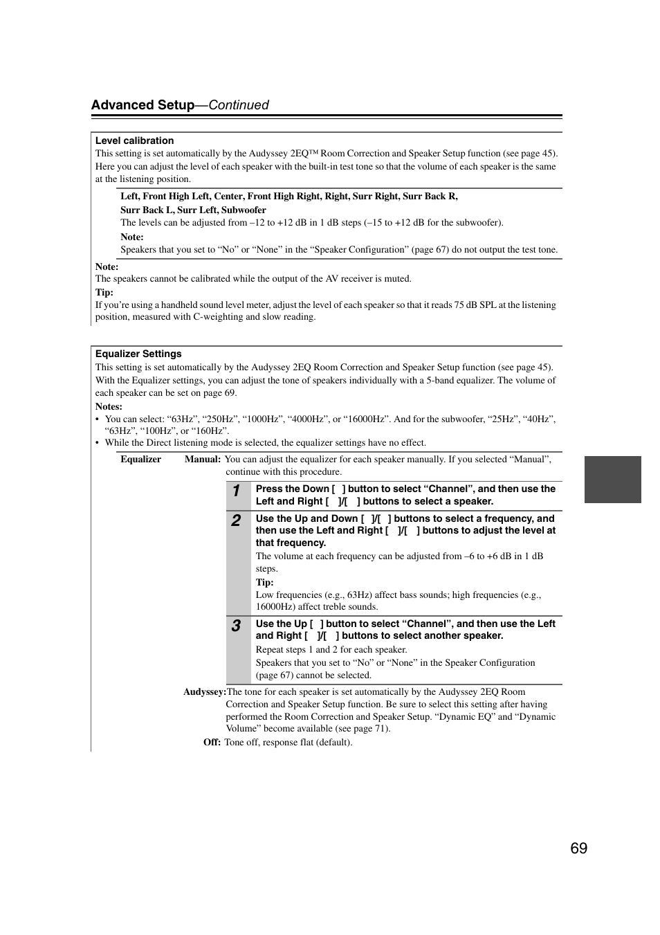 Advanced setup —continued | Onkyo 29400095 User Manual | Page 69 / 104