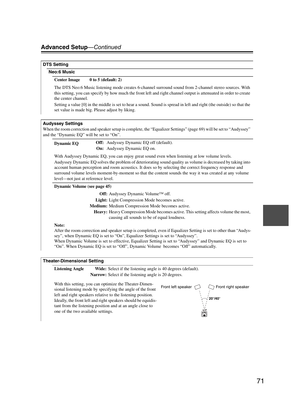 Advanced setup —continued | Onkyo 29400095 User Manual | Page 71 / 104