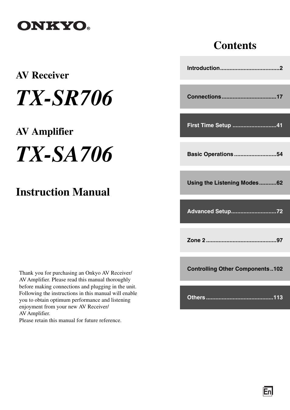 Onkyo TX-SA706 User Manual | 120 pages