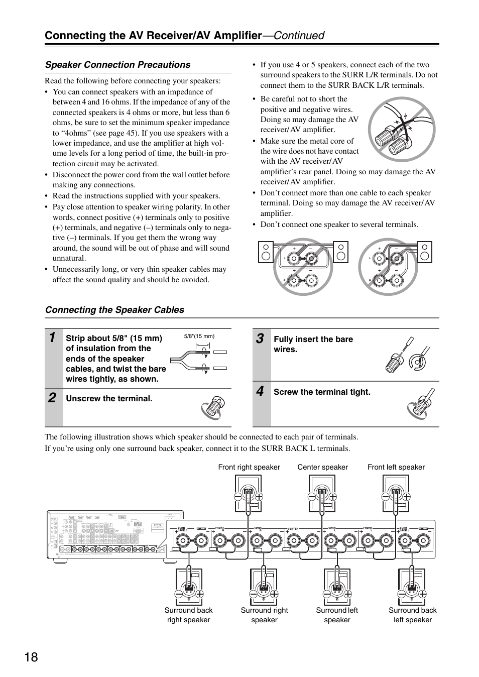 Connecting the av receiver/av amplifier —continued | Onkyo TX-SA706 User Manual | Page 18 / 120