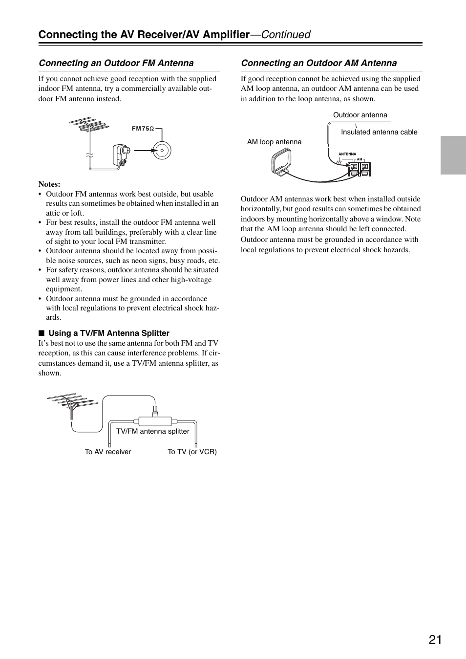 Connecting the av receiver/av amplifier —continued | Onkyo TX-SA706 User Manual | Page 21 / 120