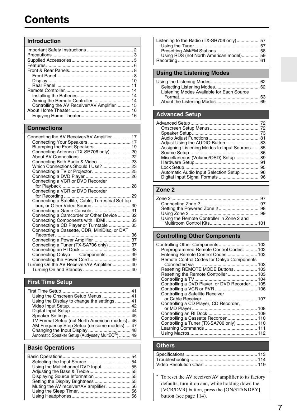 Onkyo TX-SA706 User Manual | Page 7 / 120