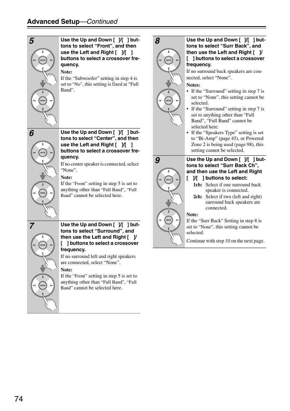 Advanced setup —continued | Onkyo TX-SA706 User Manual | Page 74 / 120