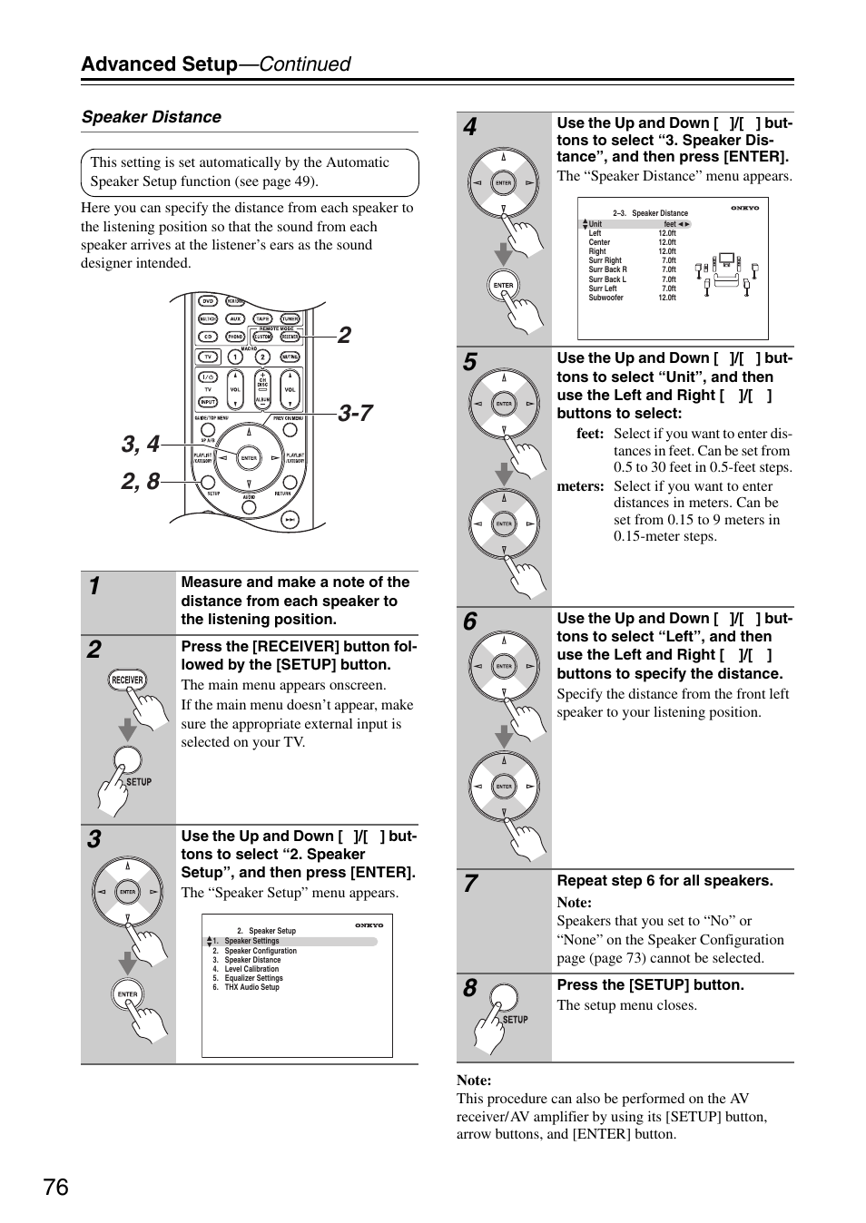 Advanced setup —continued | Onkyo TX-SA706 User Manual | Page 76 / 120