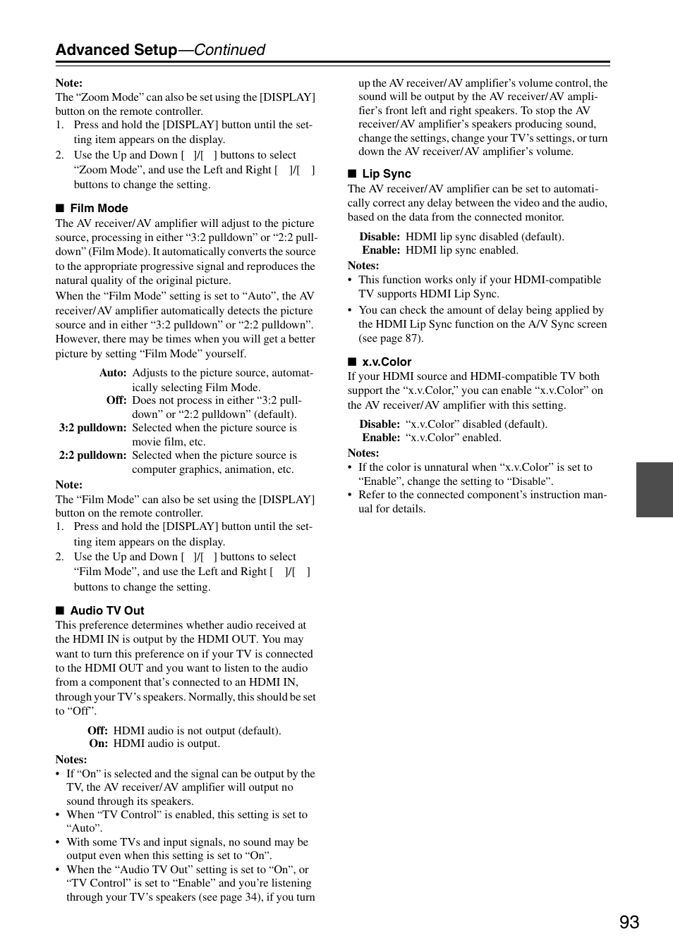 Advanced setup —continued | Onkyo TX-SA706 User Manual | Page 93 / 120