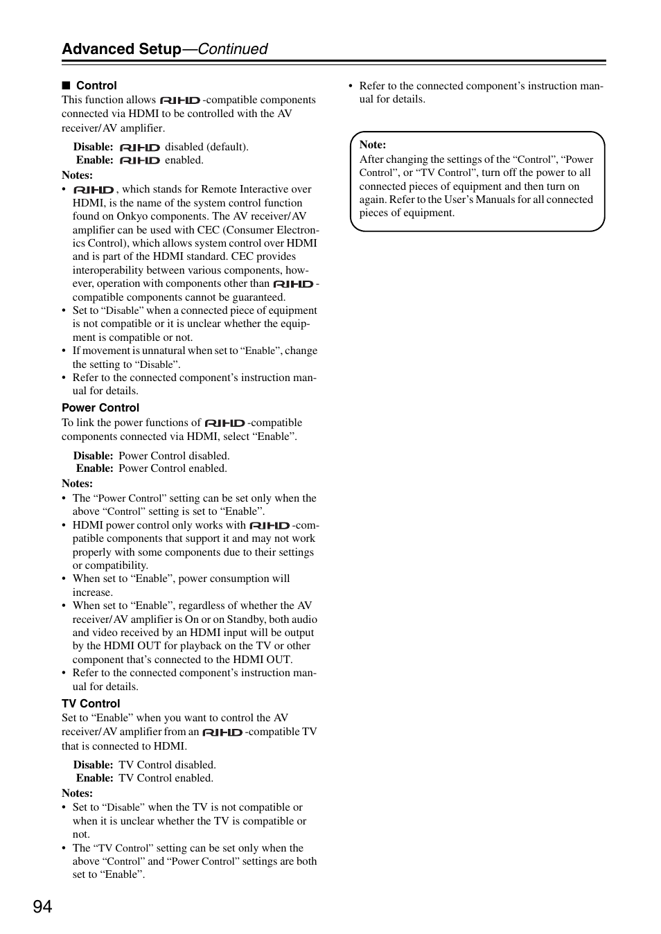 Advanced setup —continued | Onkyo TX-SA706 User Manual | Page 94 / 120
