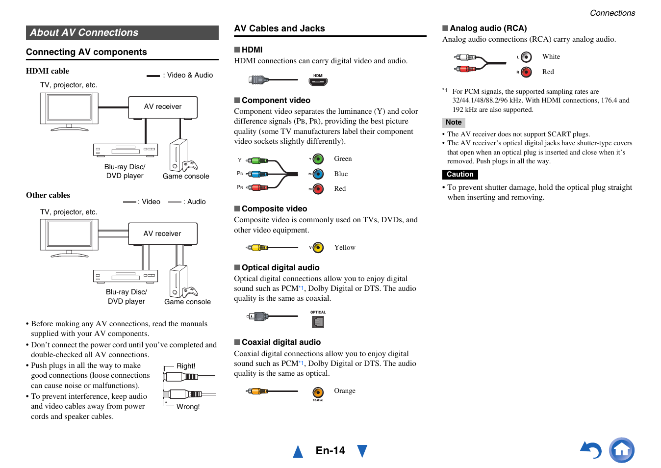 About av connections, En-14 | Onkyo AV RECEIVER HT-RC470 User Manual | Page 14 / 144