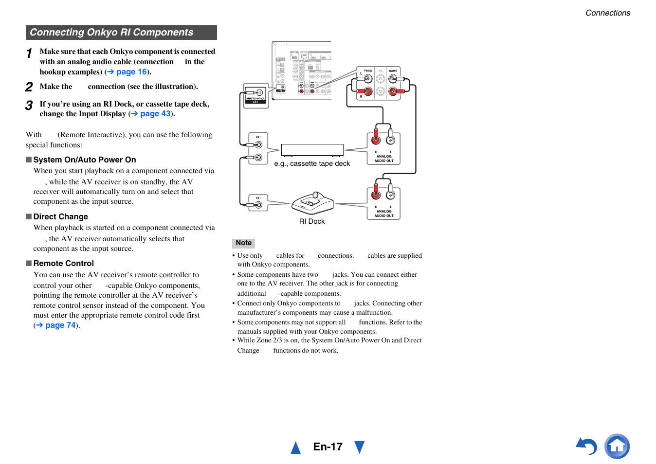 Connecting onkyo ri components, En-17 | Onkyo AV RECEIVER HT-RC470 User Manual | Page 17 / 144
