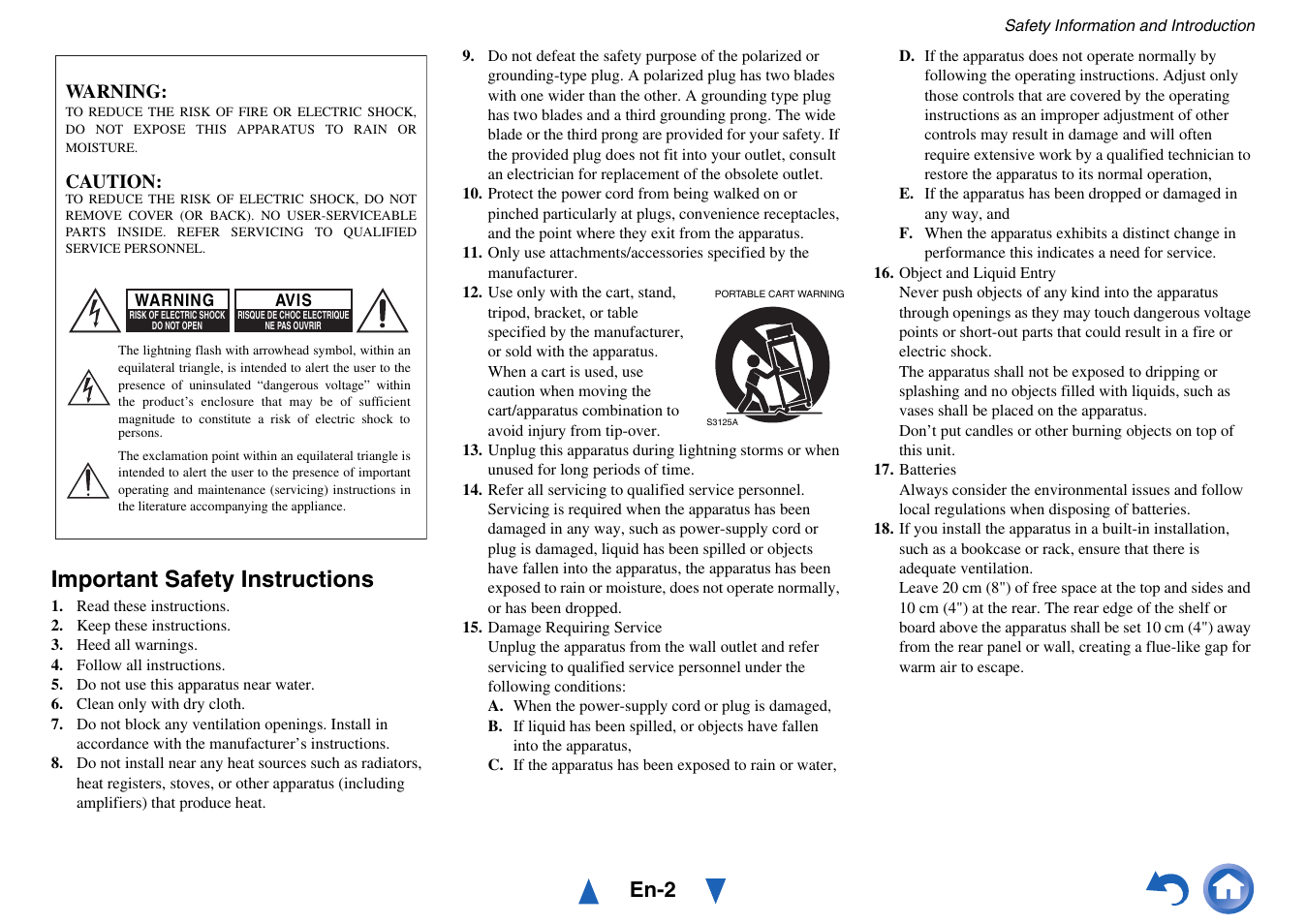 Safety information and introduction, Important safety instructions, En-2 | Onkyo AV RECEIVER HT-RC470 User Manual | Page 2 / 144