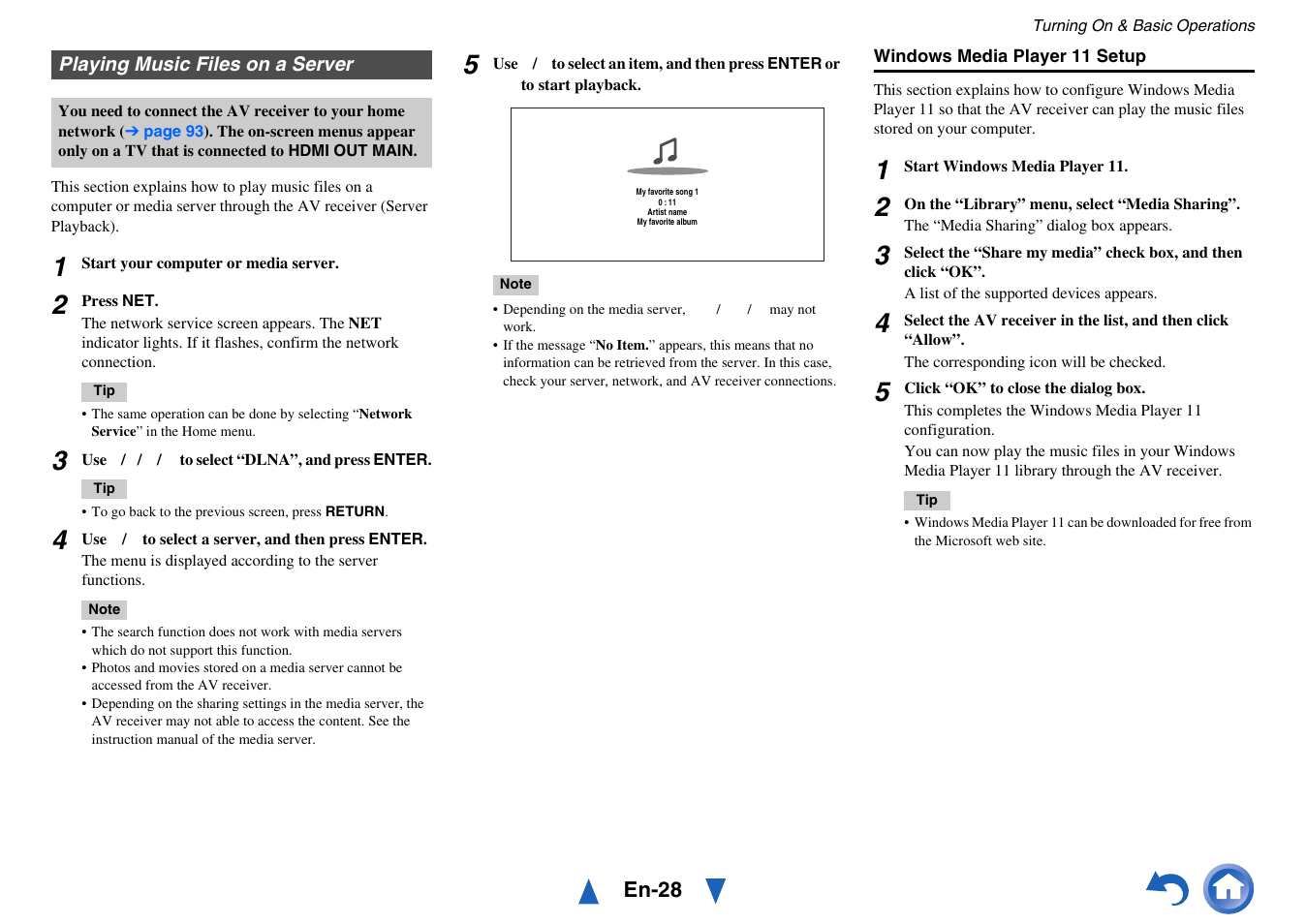 Playing music files on a server | Onkyo AV RECEIVER HT-RC470 User Manual | Page 28 / 144