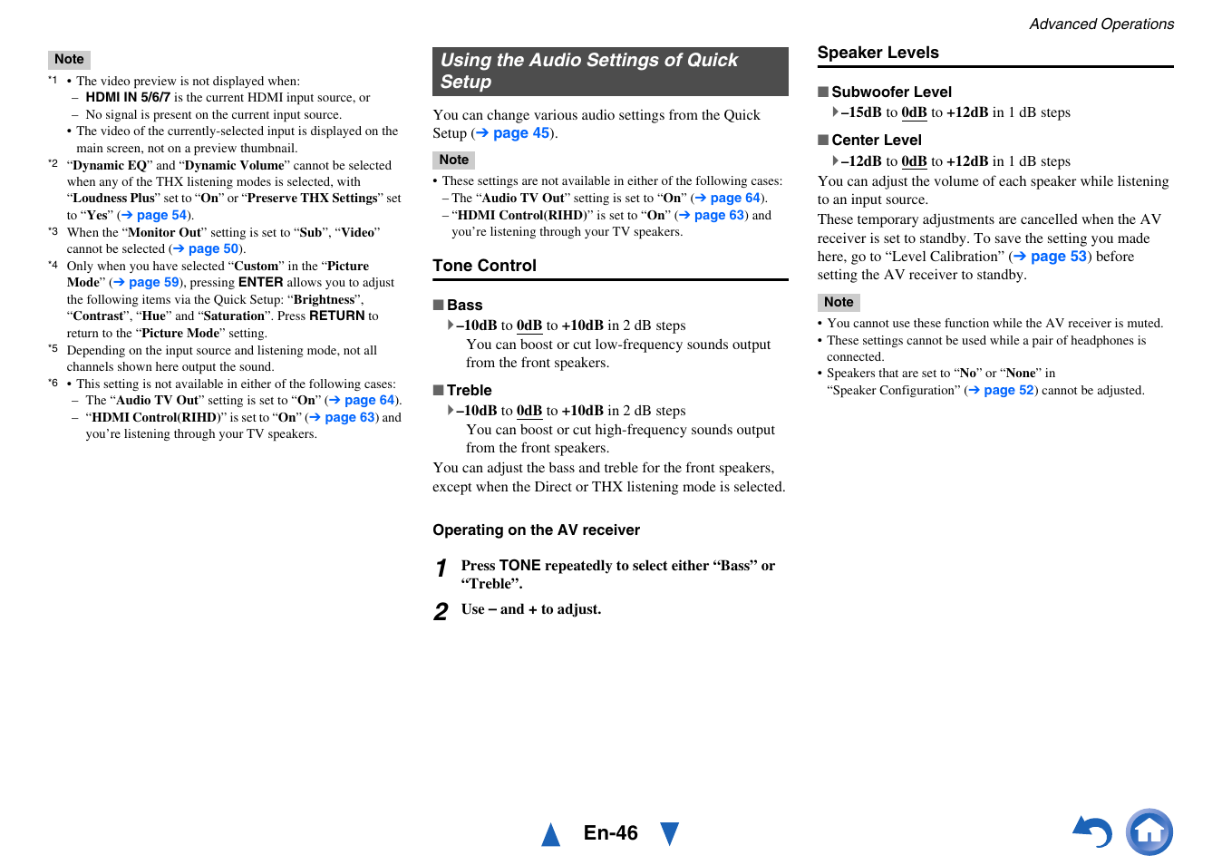 Using the audio settings of quick setup, E mode, Listening mode | En-46 | Onkyo AV RECEIVER HT-RC470 User Manual | Page 46 / 144