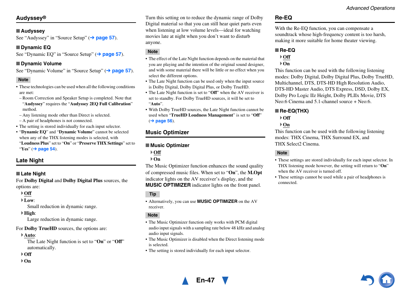 Music optimizer” f, En-47 | Onkyo AV RECEIVER HT-RC470 User Manual | Page 47 / 144