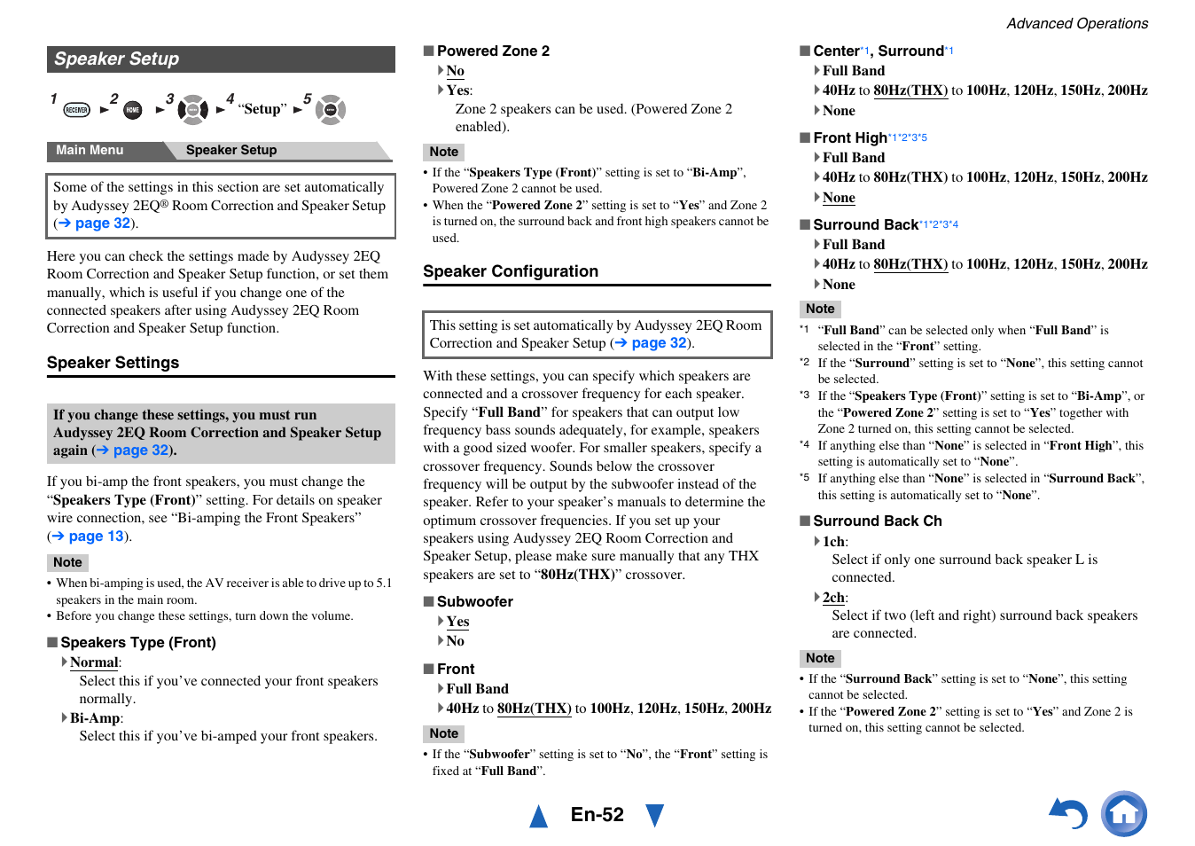 Speaker setup, Manually, Speaker configuration” menu | Speaker setup” accor, Speaker configuration, Annel. see “speaker configuration” for, Setup, En-52 | Onkyo AV RECEIVER HT-RC470 User Manual | Page 52 / 144
