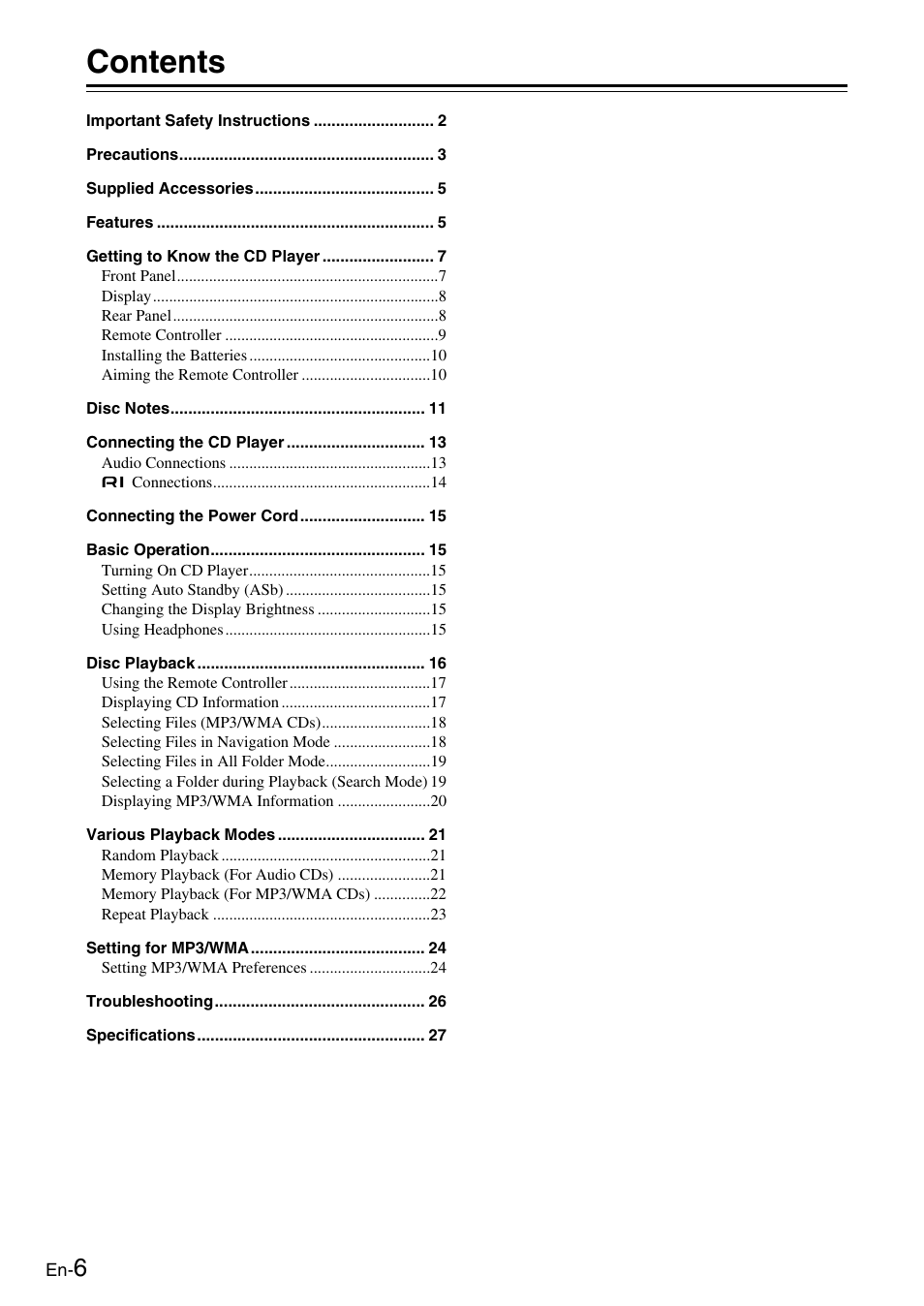 Onkyo Compact Disc Player C-7030 User Manual | Page 6 / 28