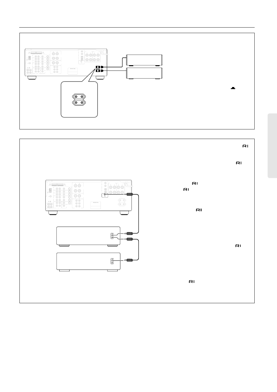 Connecting other devices, Ac outlet connection, Connections for remote control ( ) | Sub woofer, Front center, Am fm 75, Play) (rec), Av receiver, Coaxial 1 coaxial 2 optical 1 optical 2, Remote control surround | Onkyo TX-DS575x User Manual | Page 9 / 44