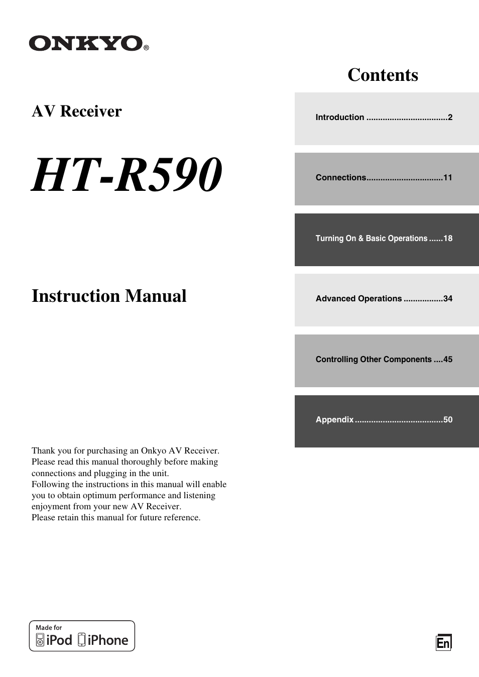 Onkyo HT-R590 User Manual | 60 pages