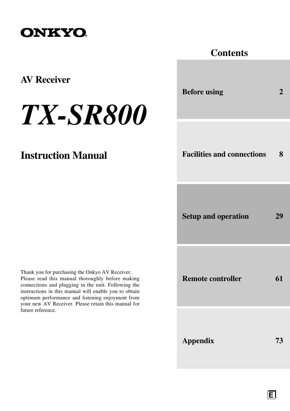 Onkyo TX-SR800 User Manual | 81 pages