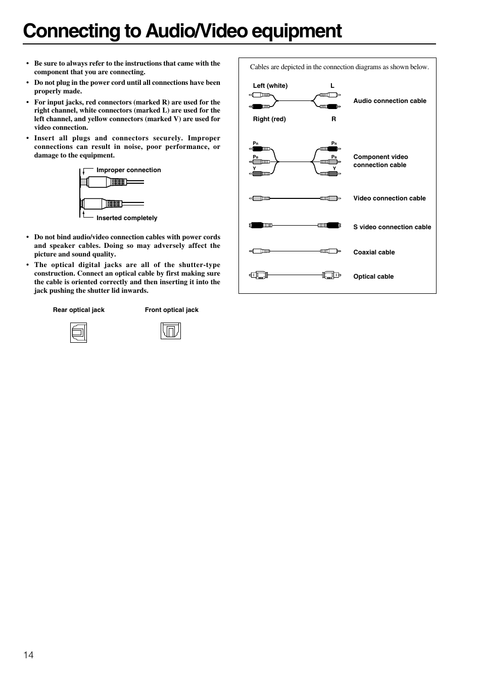 Connecting to audio/video equipment | Onkyo TX-SR800 User Manual | Page 14 / 81