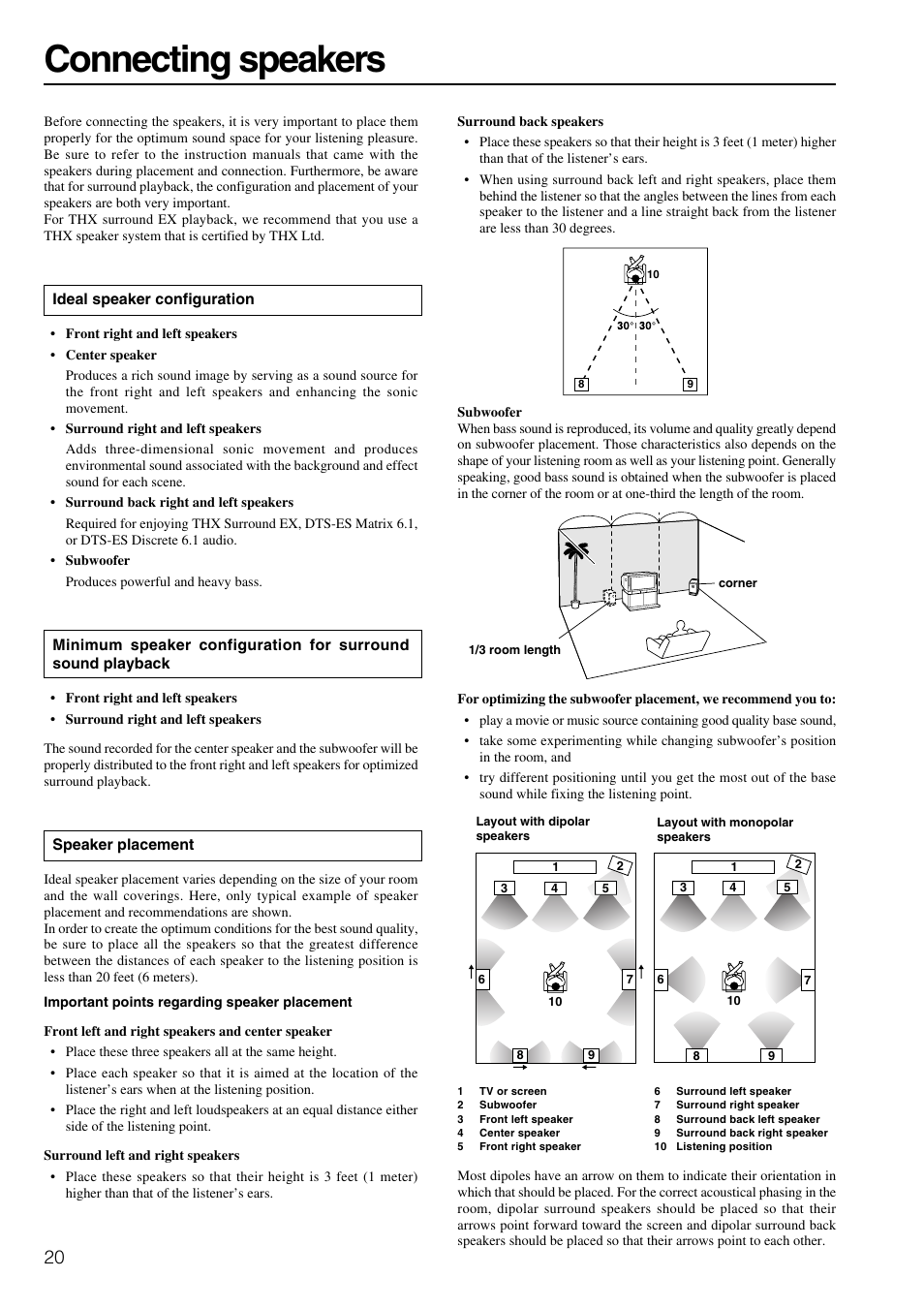 Connecting speakers | Onkyo TX-SR800 User Manual | Page 20 / 81