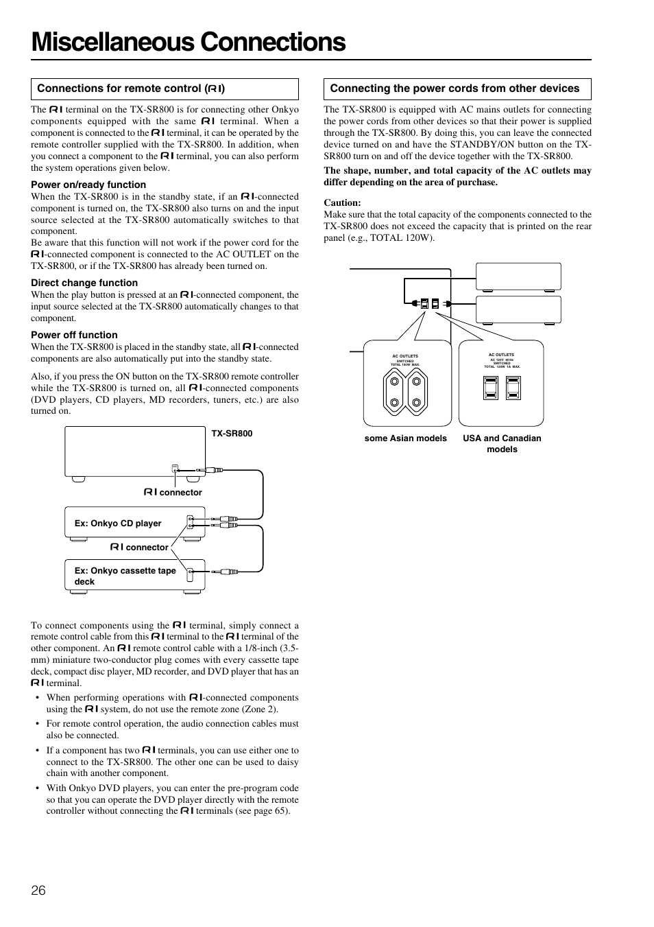 Miscellaneous connections | Onkyo TX-SR800 User Manual | Page 26 / 81