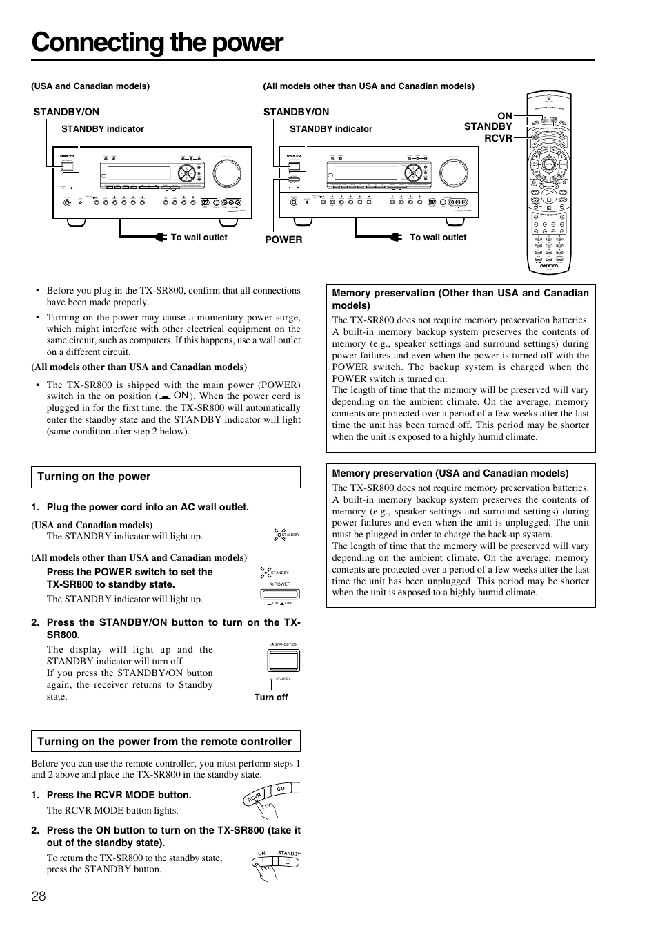 Connecting the power | Onkyo TX-SR800 User Manual | Page 28 / 81