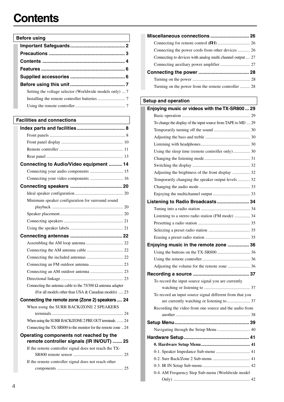 Onkyo TX-SR800 User Manual | Page 4 / 81