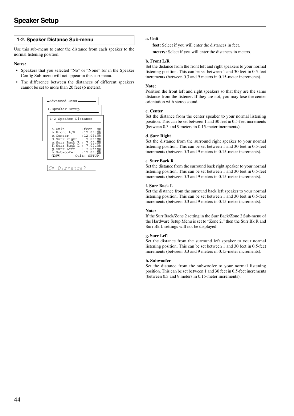Speaker setup | Onkyo TX-SR800 User Manual | Page 44 / 81