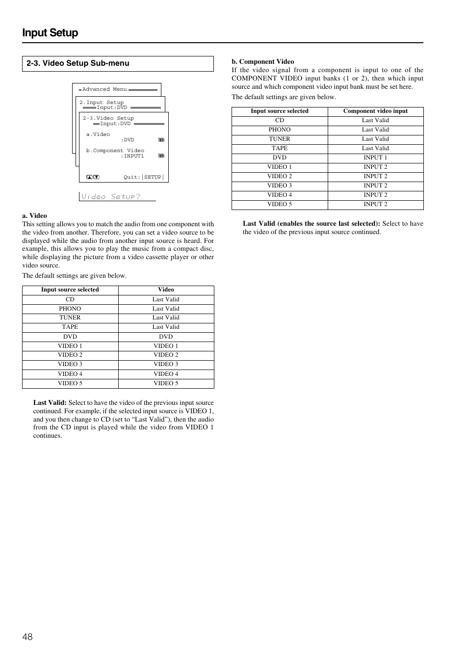 Input setup, 3. video setup sub-menu | Onkyo TX-SR800 User Manual | Page 48 / 81