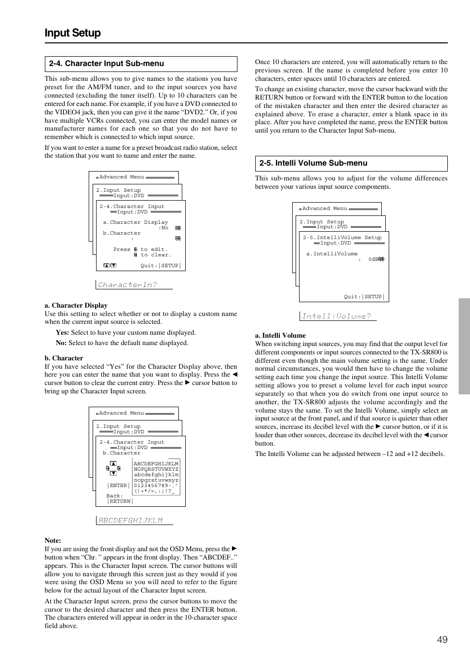 Input setup | Onkyo TX-SR800 User Manual | Page 49 / 81