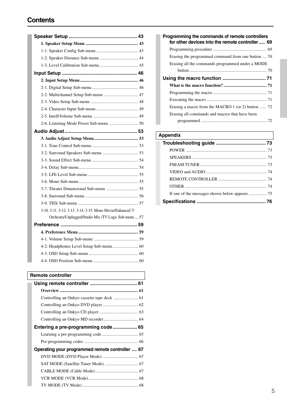 Onkyo TX-SR800 User Manual | Page 5 / 81